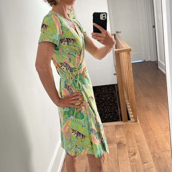 Leggiadro Jungle jersey Wrap Dress Stretch Lycra Tiger Zebra shortsleeve green M - Picture 5 of 12